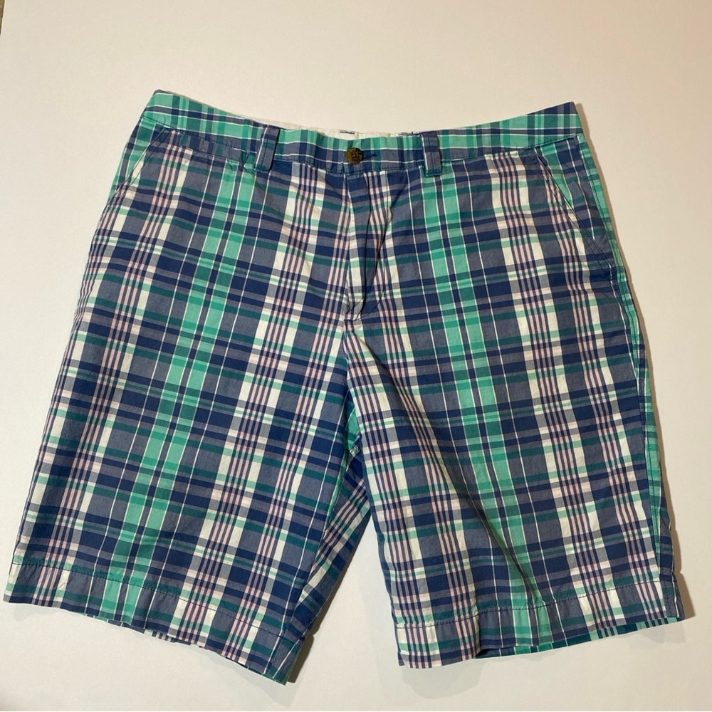Le Tigre Men’s Flat Front Shorts Cotton Plaid Golf Bermuda Pocketed Size  36